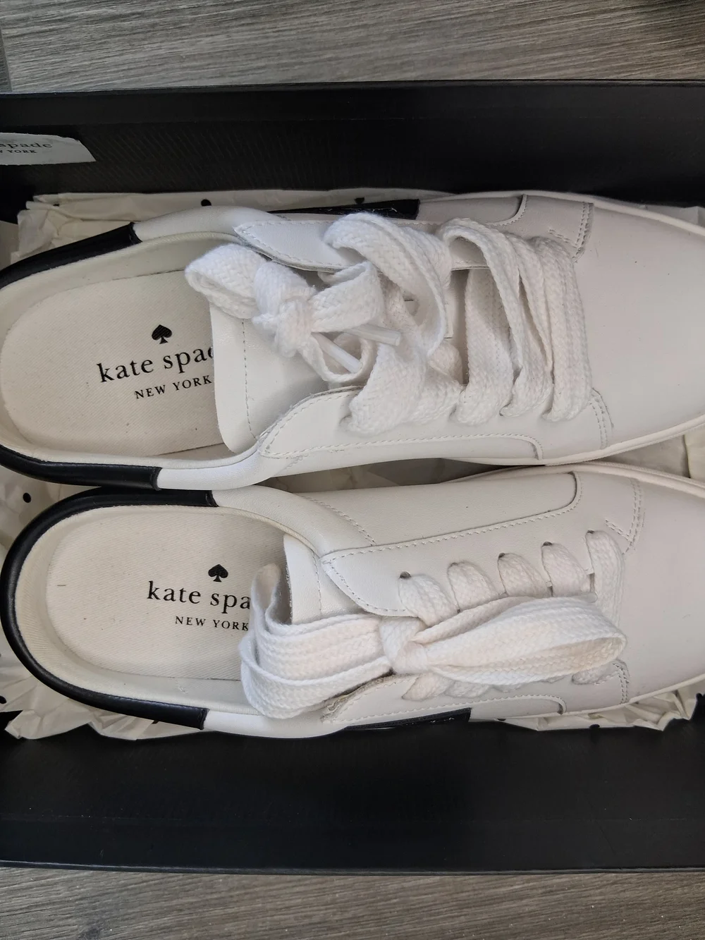 Kate Spade New York Charli Mule Lace Up Sneakers White Black Leather SlipOn Shoe